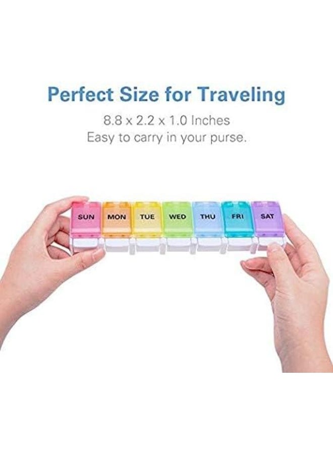 منظم حبوب أسبوعي لمدة 7 أيام – علبة أدوية بزر ضغط كبير للأقراص، الفيتامينات، زيت السمك والمكملات الغذائية (ألوان قوس قزح) - Image 2